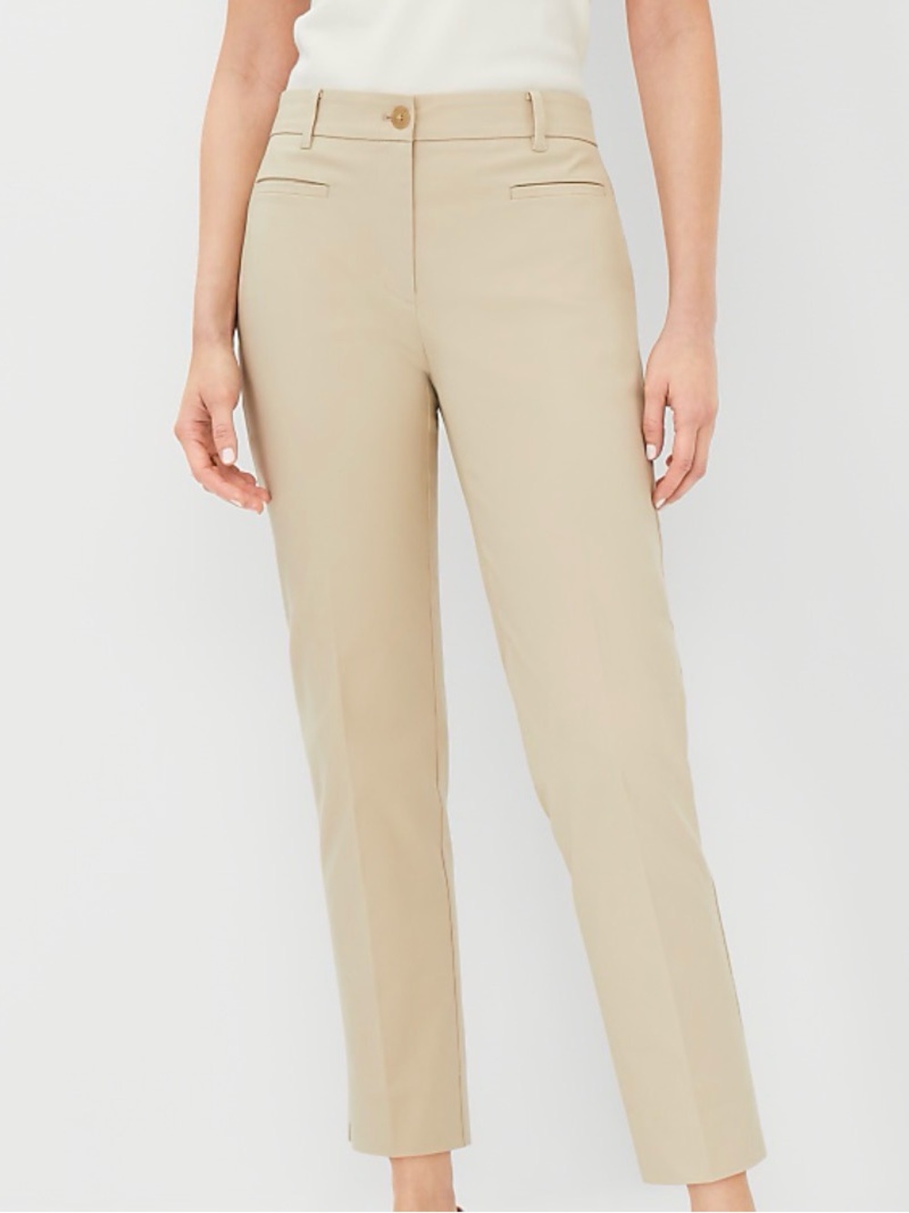 Ann Taylor Cotton Beige Cropped Straight-Leg Pants